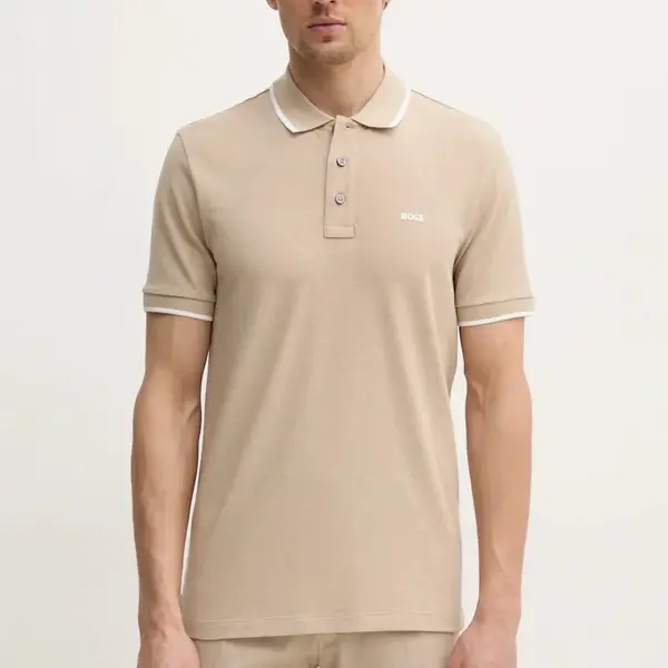 Bavlněné polo tričko BOSS Parlay 190 béžová barva, 50494697