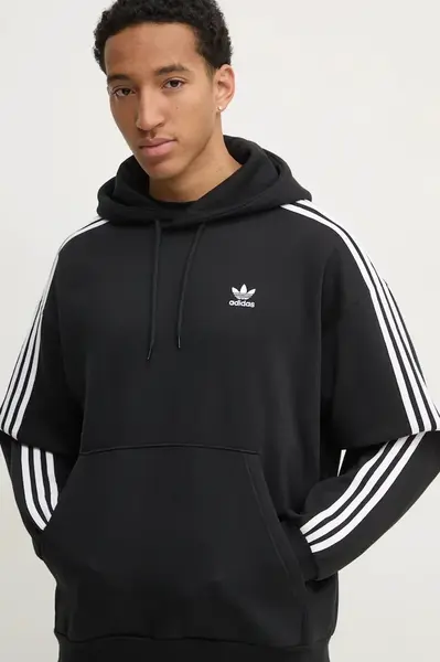 Mikina adidas Originals BAGGY HOODIE pánská, černá barva, s kapucí, vzorovaná, JC6251