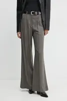 Kalhoty s příměsí vlny IRO šedá barva, zvony, high waist, WM23ODILLA