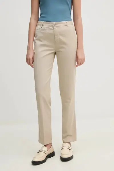 Kalhoty United Colors of Benetton dámské, béžová barva, přiléhavé, medium waist, 4GD7DF061