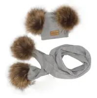 Z&Z Zimní čepice s bambulemi z kožešinky a šálou 2V1, šedá, vel. 86