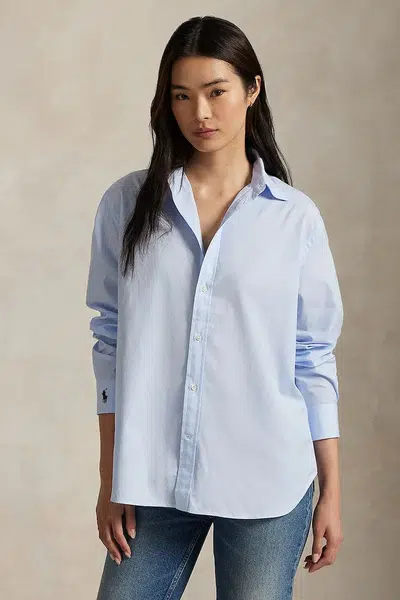 Bavlněná košile Polo Ralph Lauren Long Sleeve Light Shirt dámská, modrá barva, relaxed, s klasickým límcem, 211968220