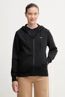 Bavlněná mikina Lacoste dámská, černá barva, s kapucí, hladká, SF5256