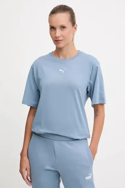 Bavlněné tričko Puma Essential Relaxed dámské, modrá barva, 684971