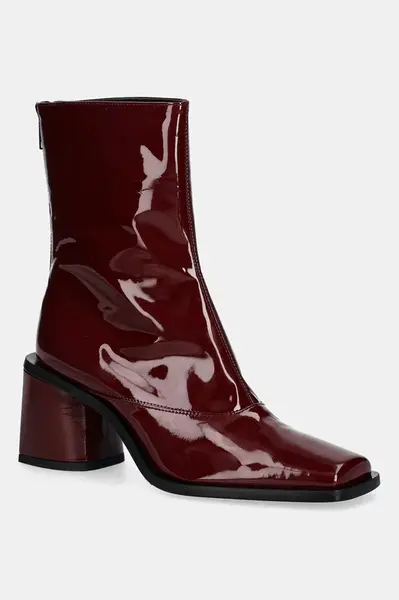 Kožené kotníkové boty Kenzo Kimi Ankle Boots dámské, vínová barva, na podpatku, FF62BT120L69.22