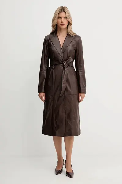 Kožený kabát Marciano Guess LANA hnědá barva, 5YGL08 7345A