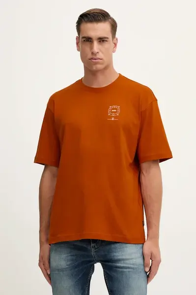 Bavlněné tričko BOSS Orange pánské, oranžová barva, s potiskem, 50546370