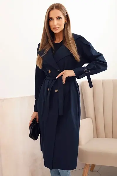 Kesi Włoski Dámský kabát v pase se zavazováním s límcem granátový