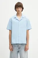 Bavlněná košile adidas Originals Essentials Seersucker Short Sleeve Shirt pánská, modrá barva, relaxed, s klasickým límcem, JD2457