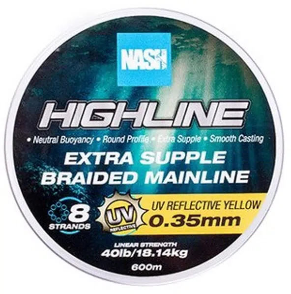 Nash splétaná šňůra highline extra supple braid uv yellow 600 m - 0,35 mm 18,14 kg