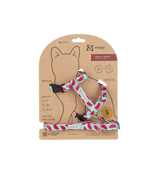 Amiplay Kšíry pro kočku s vodítkem BeHappyCat Watermelon - S