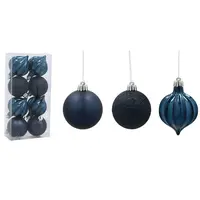 Sada 8 ozdoby 6 cm tmavě modrá / béžovo-zlatá