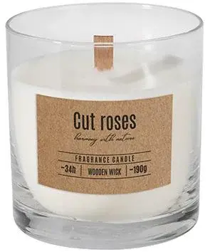 Vonná sviečka v skle s dreveným knôtom rezané ruže SN82-000-78