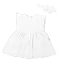 Baby Nellys 2-dílná sada mušelínové šatičky + čelenka, bílé vel. 68