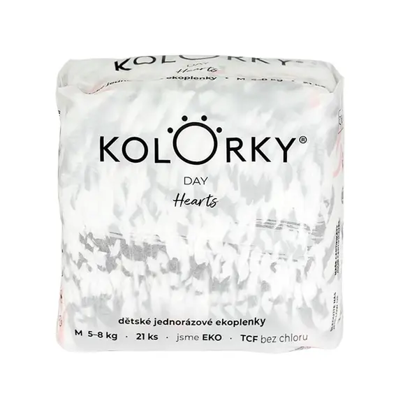 KOLORKY DAY Jednorázové eko plenky vel. M 5-8 kg 21 ks srdce