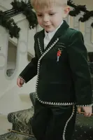 Dětské velurové kalhoty Konges Sløjd ROCKY PANTS zelená barva, s aplikací, KS104413