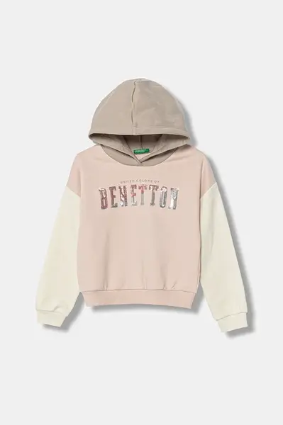 Dětská mikina United Colors of Benetton růžová barva, s kapucí, vzorovaná, 39M2C205E