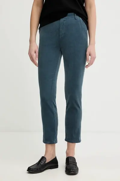 Manšestrové kalhoty United Colors of Benetton tmavomodrá barva, střih cigarette, high waist, 4MIQDF07W