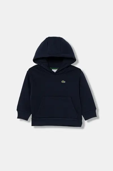 Dětská mikina Lacoste černá barva, s kapucí, hladká, SJ5292