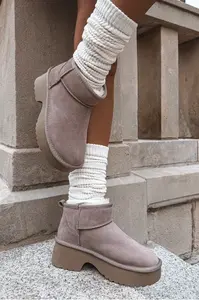 Boto Dámské sněhule z přírodního semiše vyhřívané kožešinou Khaki Milora