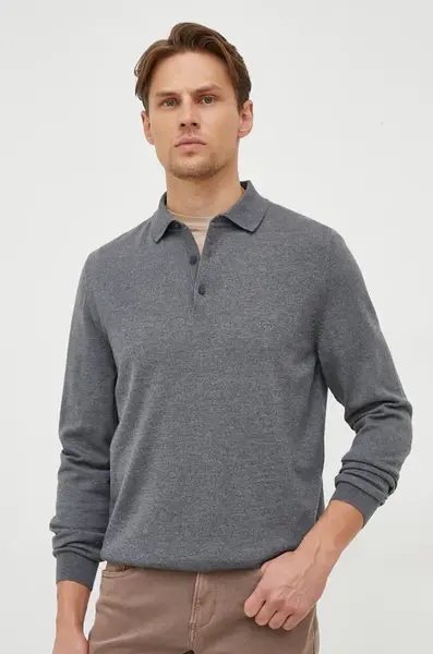 Vlněný svetr BOSS Bono-L pánský, šedá barva, lehký