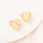Heart Brass Micro Pave Clear Cubic Zirconia Stud Earrings
