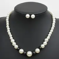 Alloy with ABS Plastic Pearl Round Beaded Necklaces & Stud Earrings Sets for Women