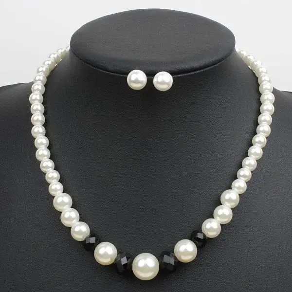 Alloy with ABS Plastic Pearl Round Beaded Necklaces & Stud Earrings Sets for Women