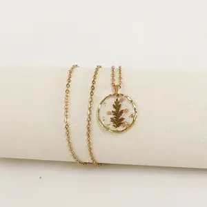 Alloy & Plastic Inner Flower Flat Round Pendant Necklaces