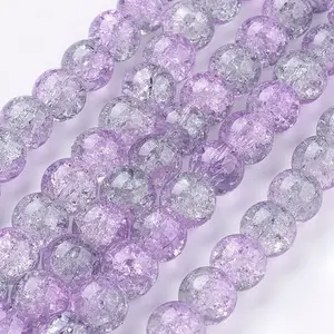 1Strand Two Tone Transparent Crackle Glass Round Beads Strands
