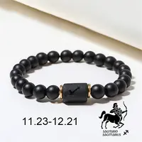 12 Constellations Theme Frosted Black Stone Round Beaded Stretch Bracelets for Women Men