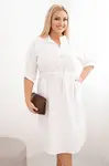 Kesi Włoski Dámské šaty z viskózy Plus Size s knoflíky a vázáním v pase bílá