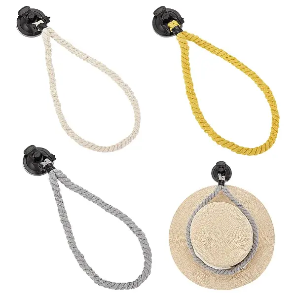 3Pcs 3 Colors Plastic Suction Cup & Cotton Cord Hook Hanger
