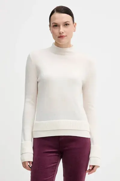 Svetr s příměsí vlny Sisley béžová barva, s pologolfem, 122WL202B