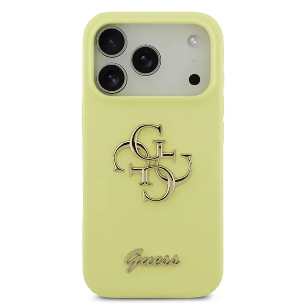 Zadní kryt Guess Liquid Silicone 4G Metal Logo pro Apple iPhone 17 Pro, žlutá