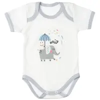 MBaby Bavlněné body s krátkým rukávem, Slůně Hello, bílo/šedé, vel. 86