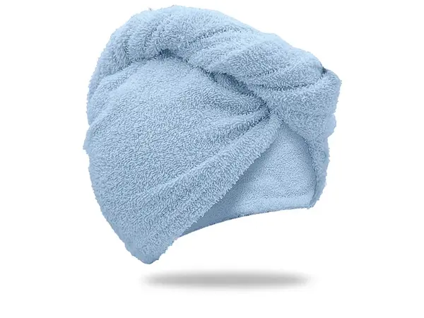 Rychleschnoucí froté turban na vlasy světle modrý, 100% bavlna