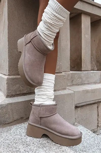 Boto Dámske snehule z prírodného semišu s kožušinovou podšívkou Khaki Milora