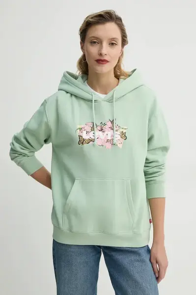 Mikina Levi's dámská, zelená barva, s kapucí, s aplikací, A8801