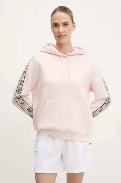 Mikina Guess CARLA dámská, růžová barva, s kapucí, s aplikací, V4YQ11 KB3P2
