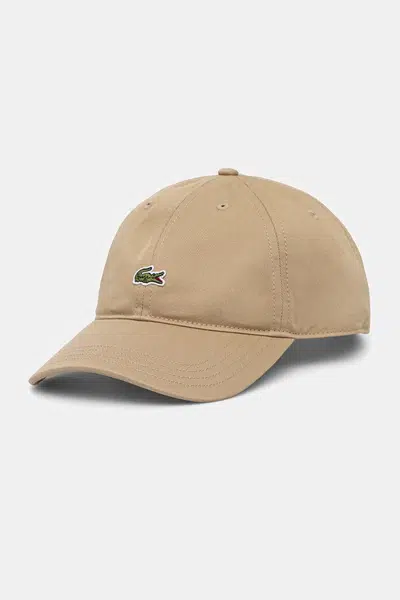 Bavlněná baseballová čepice Lacoste béžová barva, s aplikací