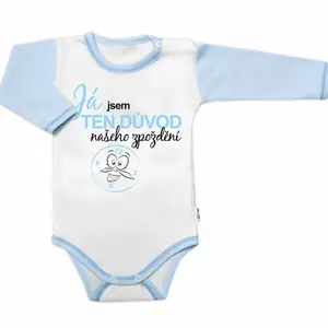Baby Nellys Body dl. rukáv s vtip. textem , Já jsem TEN DŮVOD našeho zpoždění, vel. 80 kluk vel.  80 kluk