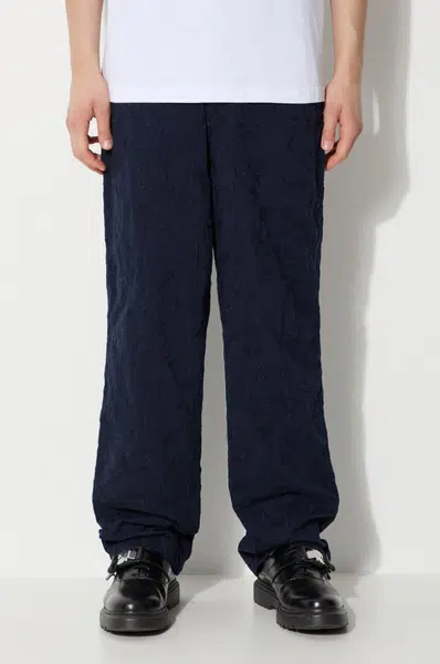 Bavlněné kalhoty Corridor Floral Embroidered Trouser tmavomodrá barva, jednoduché, TR0076