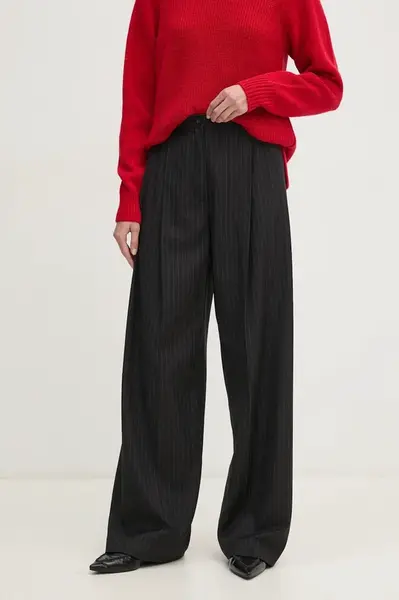 Kalhoty Sisley dámské, černá barva, široké, high waist, 4C3DLF066