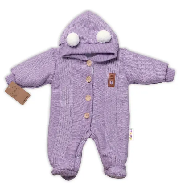 Baby Nellys Pletená kombinéza/overal LUX STAR s kožíškem - dvouvrstvá, fialová, vel. 62 vel.  62