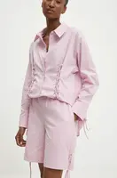 Bavlněné šortky Answear.LAB růžová barva, hladké, high waist