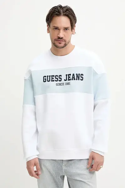 Mikina Guess Jeans pánská, bílá barva, vzorovaná, M4BQ39 K9V31