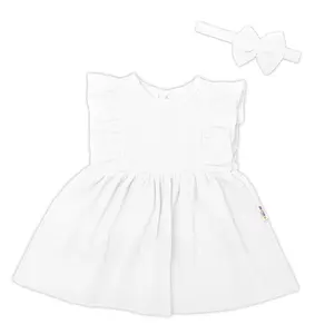 Baby Nellys 2-dílná sada mušelínové šatičky + čelenka, bílé vel. 68