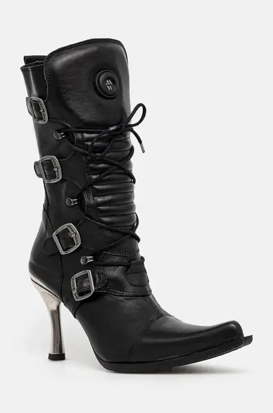 Kožené kotníkové boty New Rock ITALI NEGRO FINO + MALICIA TACON CARIBE ACERO