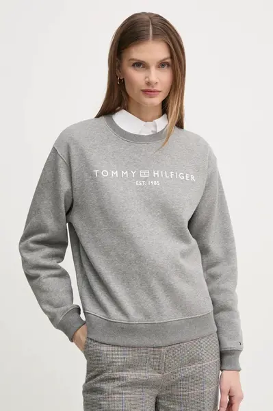 Mikina Tommy Hilfiger dámská, šedá barva, s potiskem, WW0WW39791
